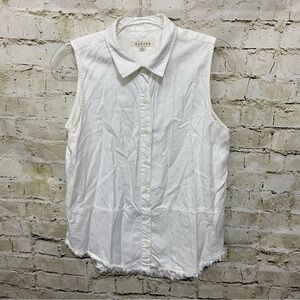 Harper White Lyocell Fringe Sleeveless Button Up Top